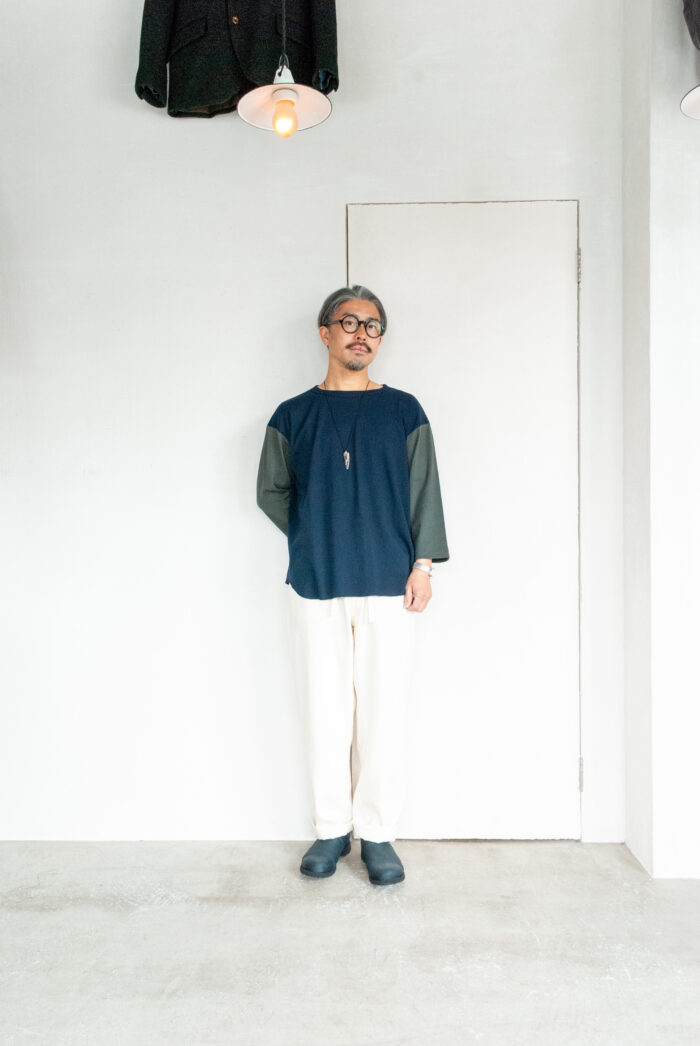 FilMelange FRANCKY Organic Cotton Rib 3/4 Sleeve Baseball T Navy × C.Khaki