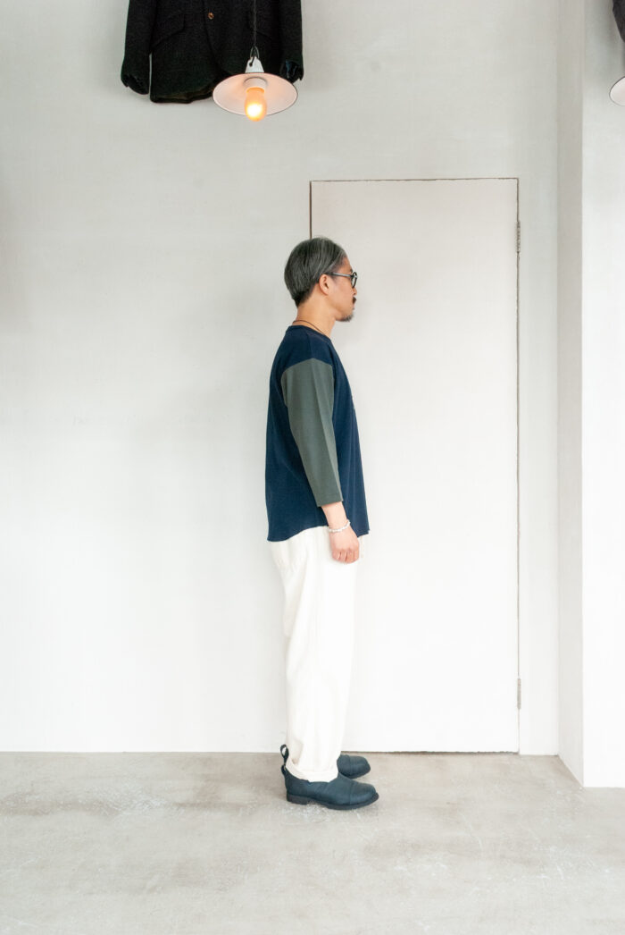 FilMelange FRANCKY Organic Cotton Rib 3/4 Sleeve Baseball T Navy × C.Khaki