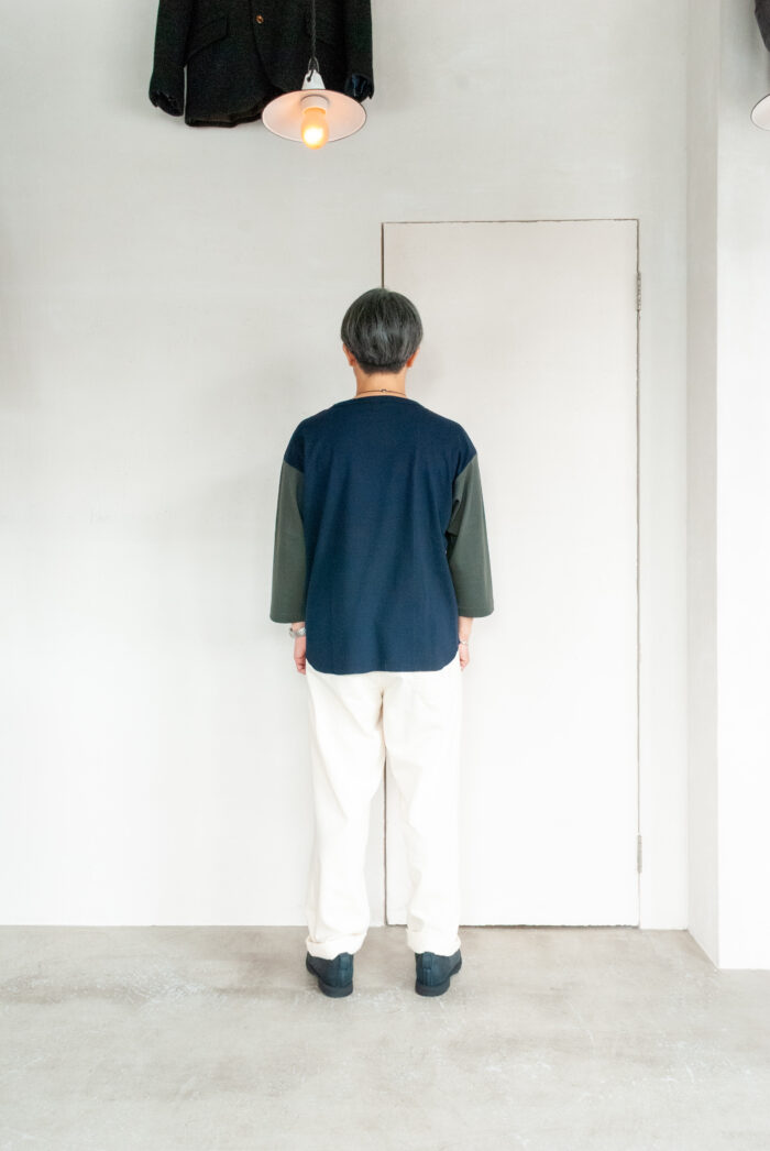 FilMelange FRANCKY Organic Cotton Rib 3/4 Sleeve Baseball T Navy × C.Khaki