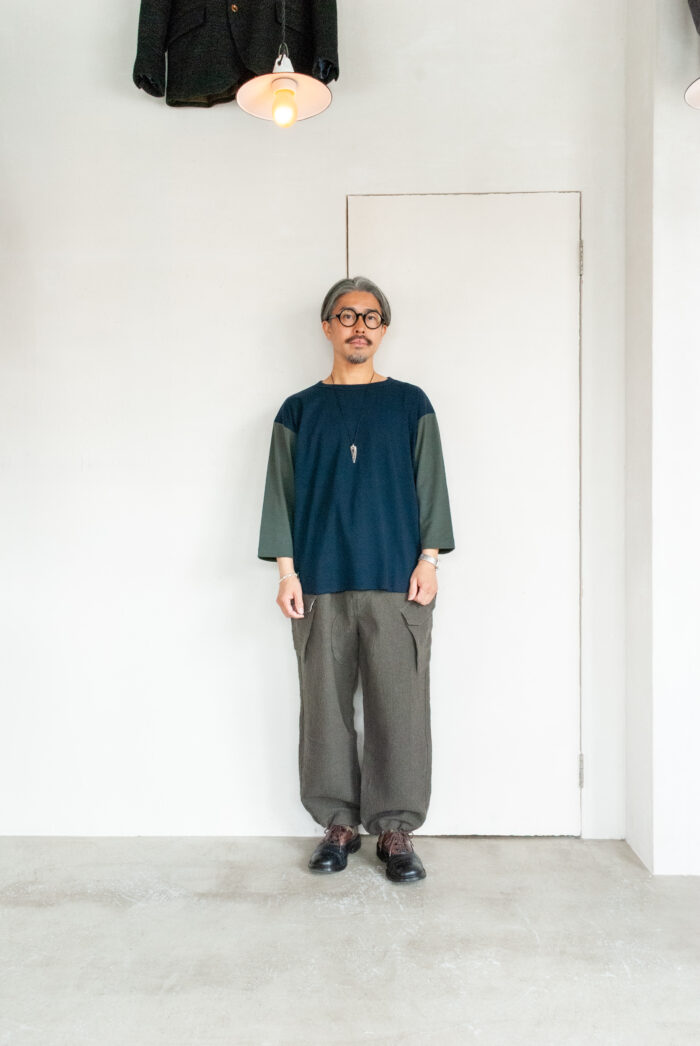 FilMelange FRANCKY Organic Cotton Rib 3/4 Sleeve Baseball T Navy × C.Khaki