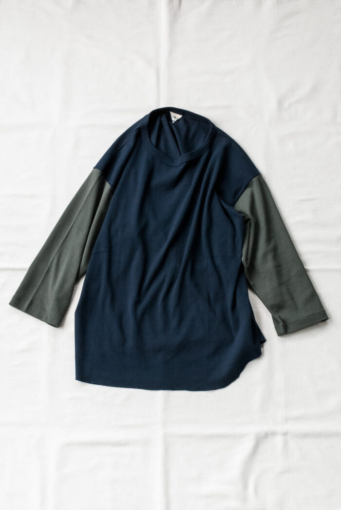 FilMelange FRANCKY Organic Cotton Rib 3/4 Sleeve Baseball T Navy × C.Khaki