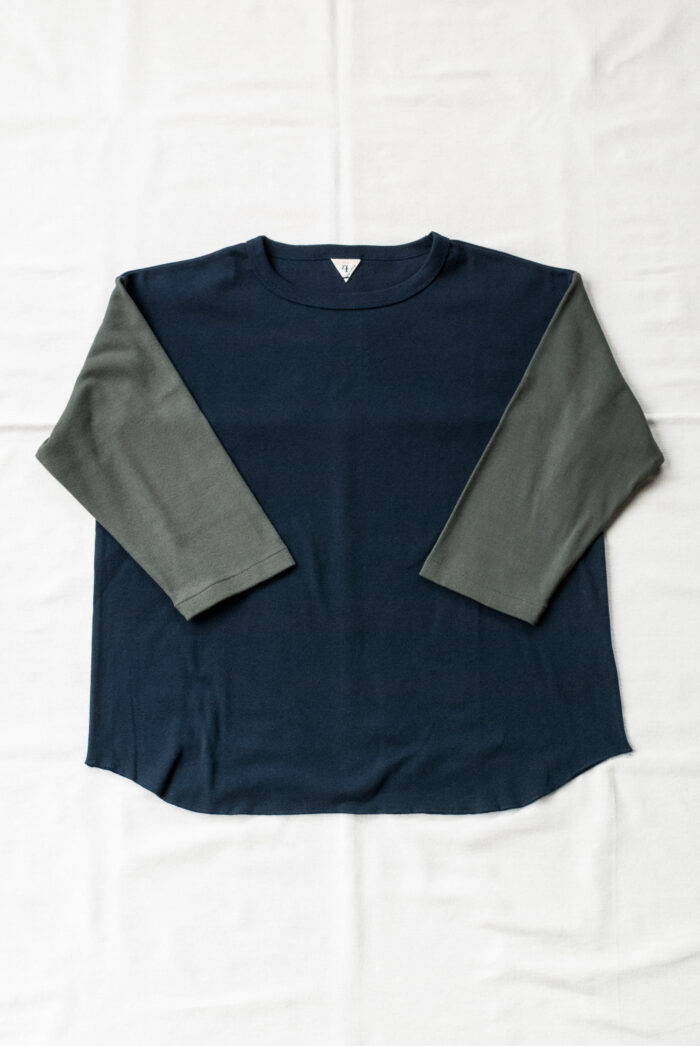 FilMelange FRANCKY Organic Cotton Rib 3/4 Sleeve Baseball T Navy × C.Khaki