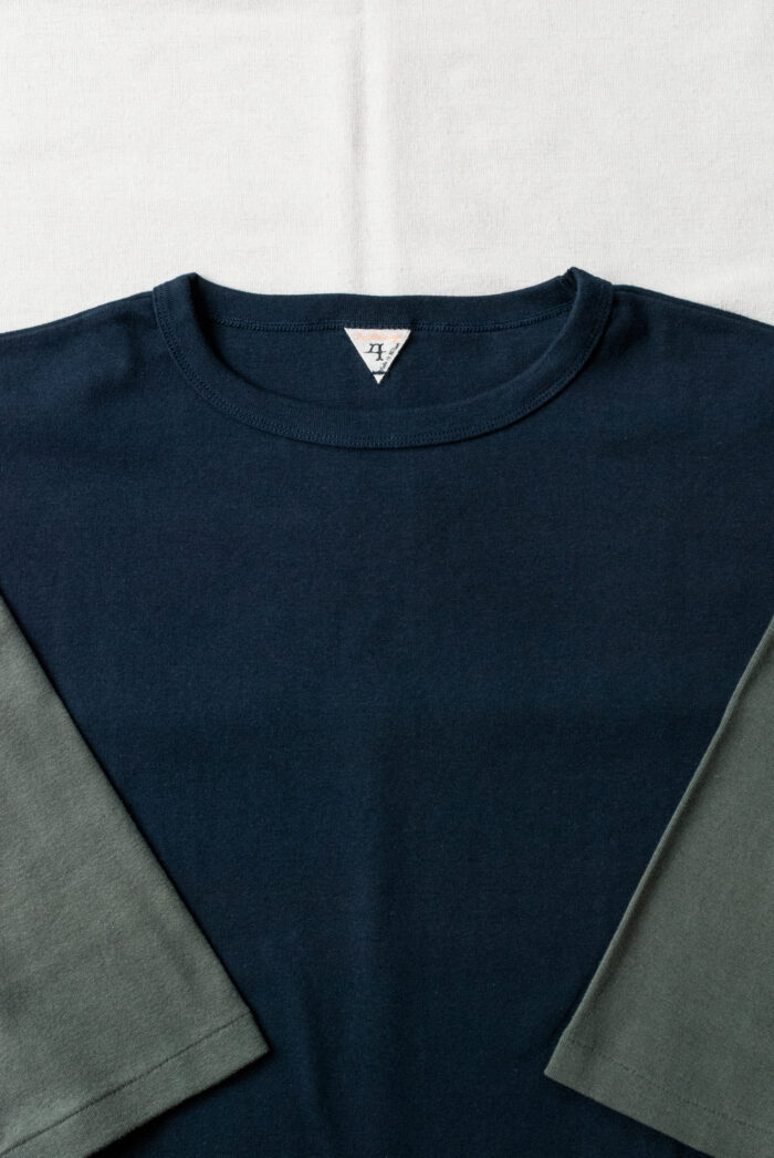 FilMelange FRANCKY Organic Cotton Rib 3/4 Sleeve Baseball T Navy × C.Khaki