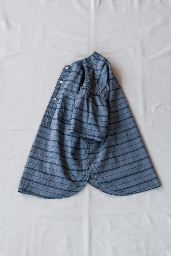 Post O’Alls Band Collar Shirt S/S Horizontal Stripe Grey