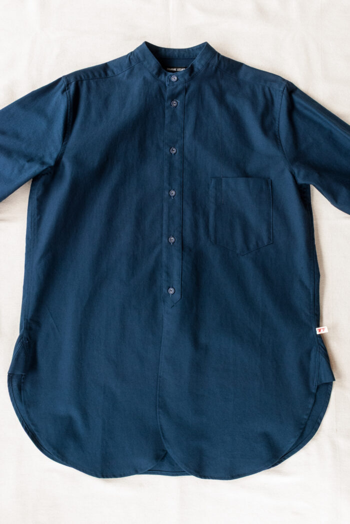 Frank Leder 60’s German Military Bedsheet Old Style Stand Collar Shirt Baltic Blue