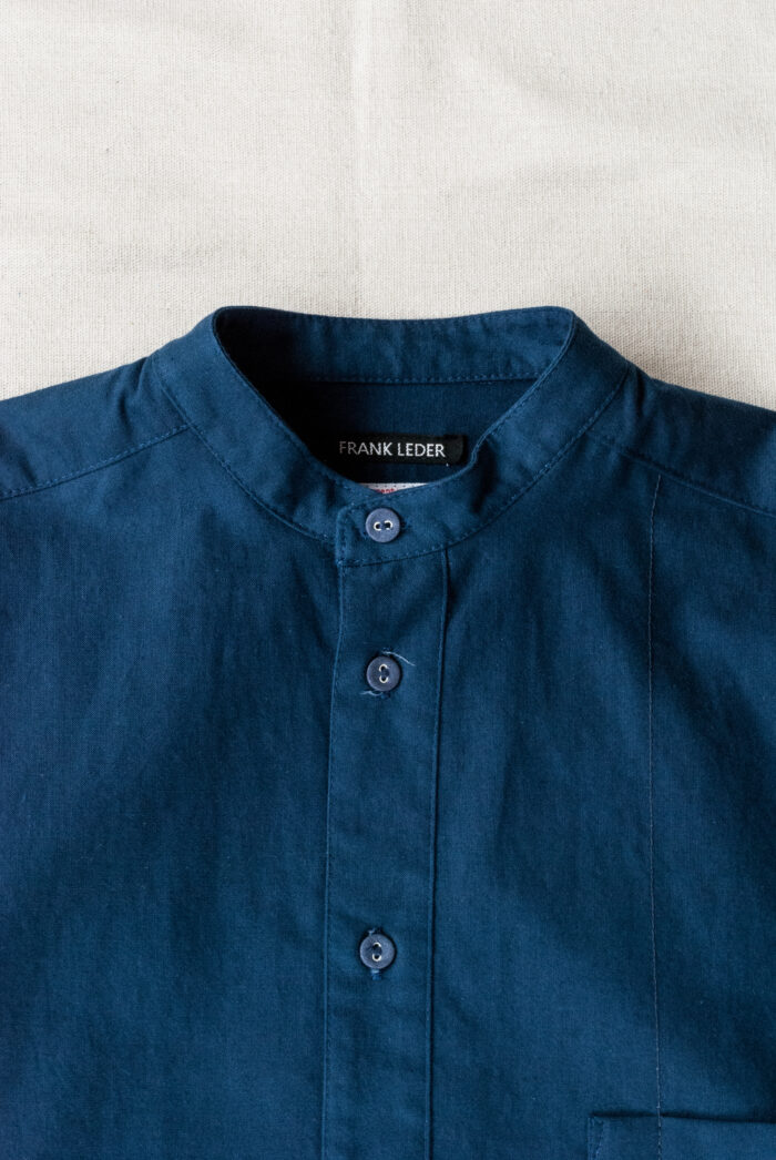 Frank Leder 60’s German Military Bedsheet Old Style Stand Collar Shirt Baltic Blue