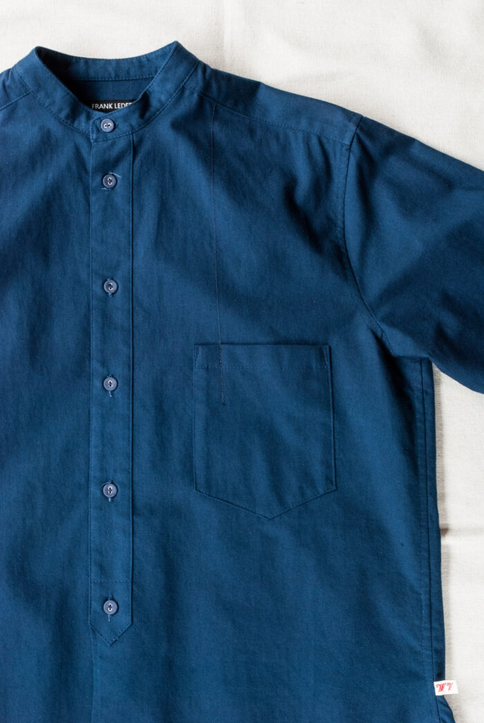 Frank Leder 60’s German Military Bedsheet Old Style Stand Collar Shirt Baltic Blue