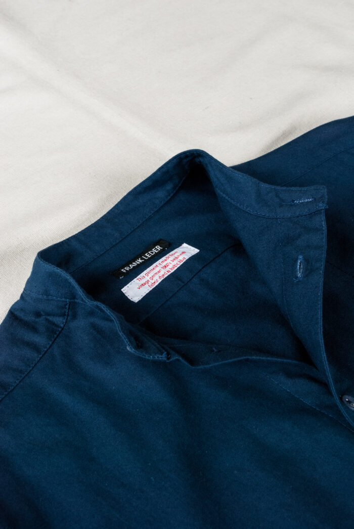 Frank Leder 60’s German Military Bedsheet Old Style Stand Collar Shirt Baltic Blue