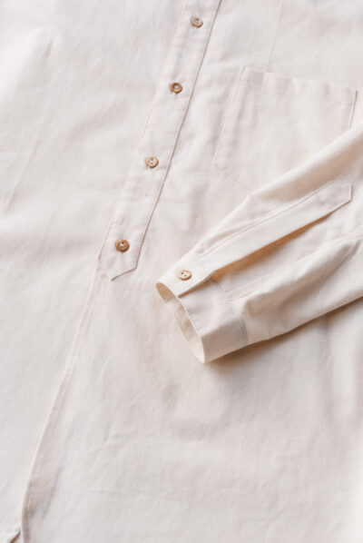 Frank Leder 60’s German Military Bedsheet Old Style Stand Collar Shirt Natural