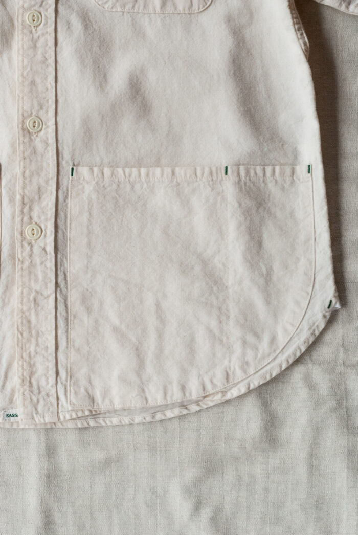 SASSAFRAS C&P.O. Apron Shirt 1/2 5oz Chambray Natural 2019 Archive