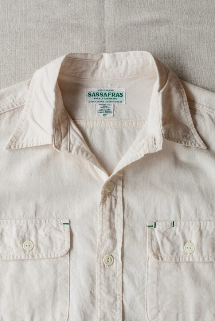 SASSAFRAS C&P.O. Apron Shirt 1/2 5oz Chambray Natural 2019 Archive