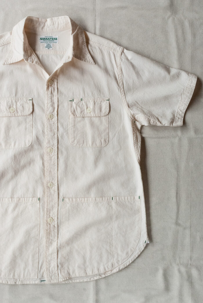 SASSAFRAS C&P.O. Apron Shirt 1/2 5oz Chambray Natural 2019 Archive