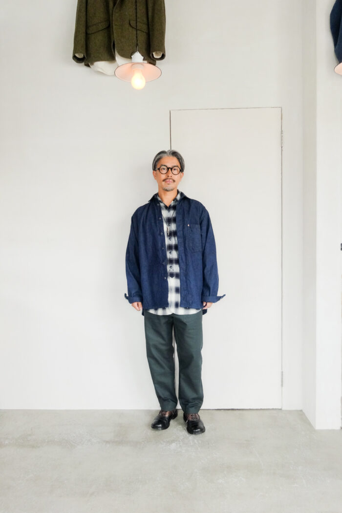 ラディアン　オトガ　ランチョン　コリヴス、アレスト SASSAFRAS Gardening at Night Shirt Indigo Ombre Check Indigo