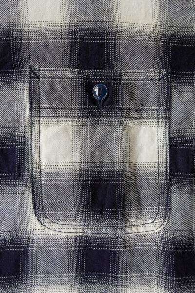 SASSAFRAS Gardening at Night Shirt Indigo Ombre Check Indigo / Ivory