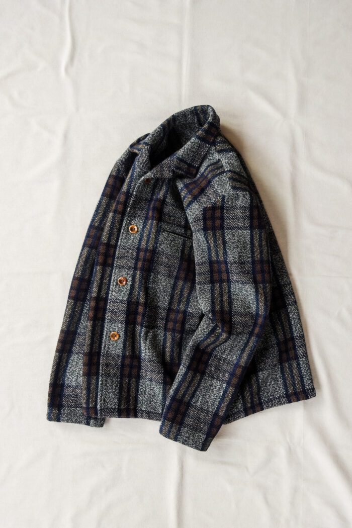Frank Leder Blue Brown Chequered Wool Over Jacket