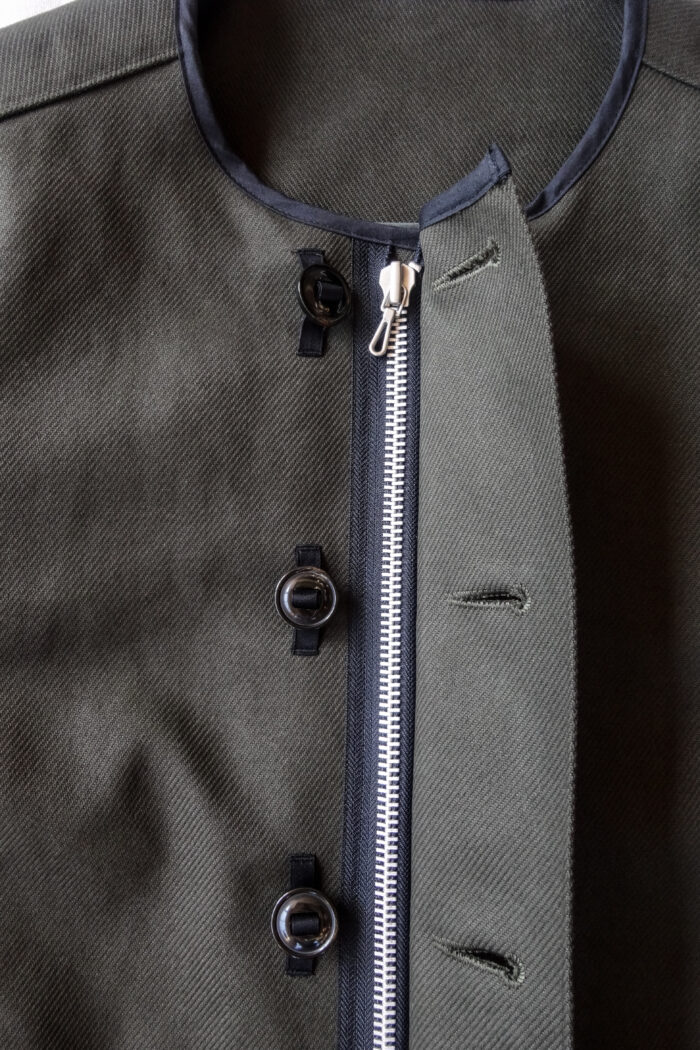 HOPPER'S BRUNCH Collarless Jacket D.Olive