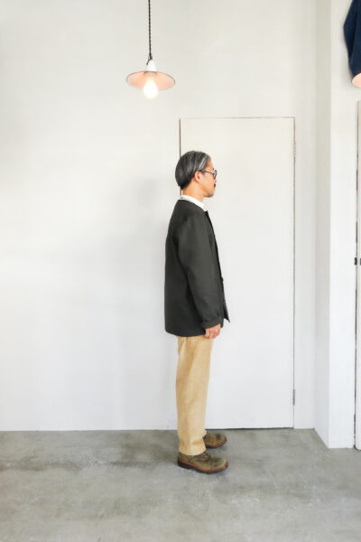 HOPPER’S BRUNCH Collarless Jacket D.Olive