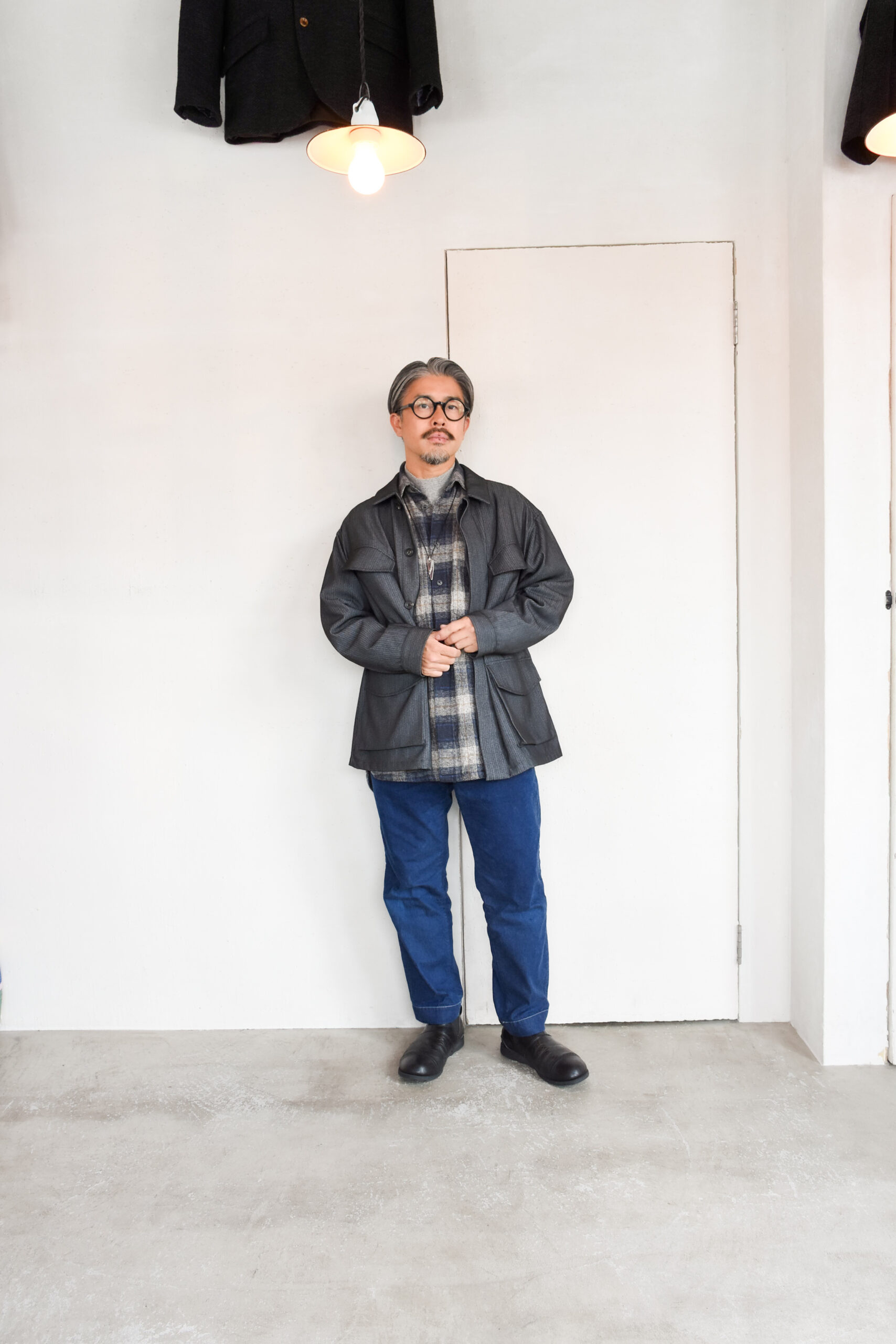 HOPPER’S BRUNCH Flannel Shirt Jacket Blue Grey