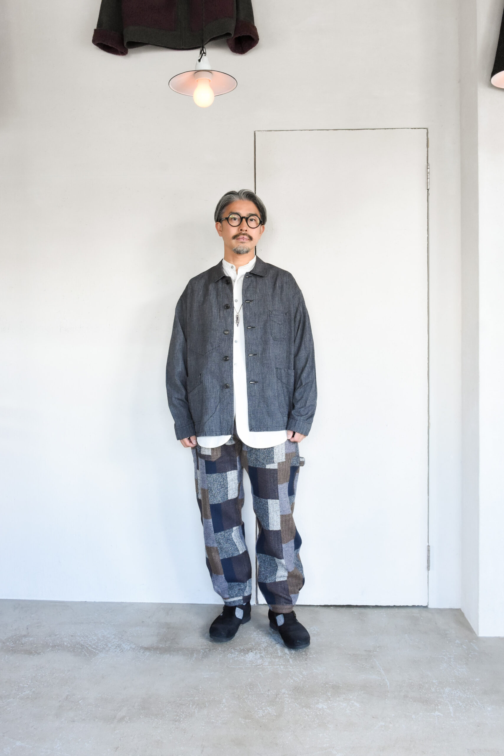 SASSAFRAS Fall Leaf Gardener Pants 4/5 Cotton Tweed Patch Check Grey