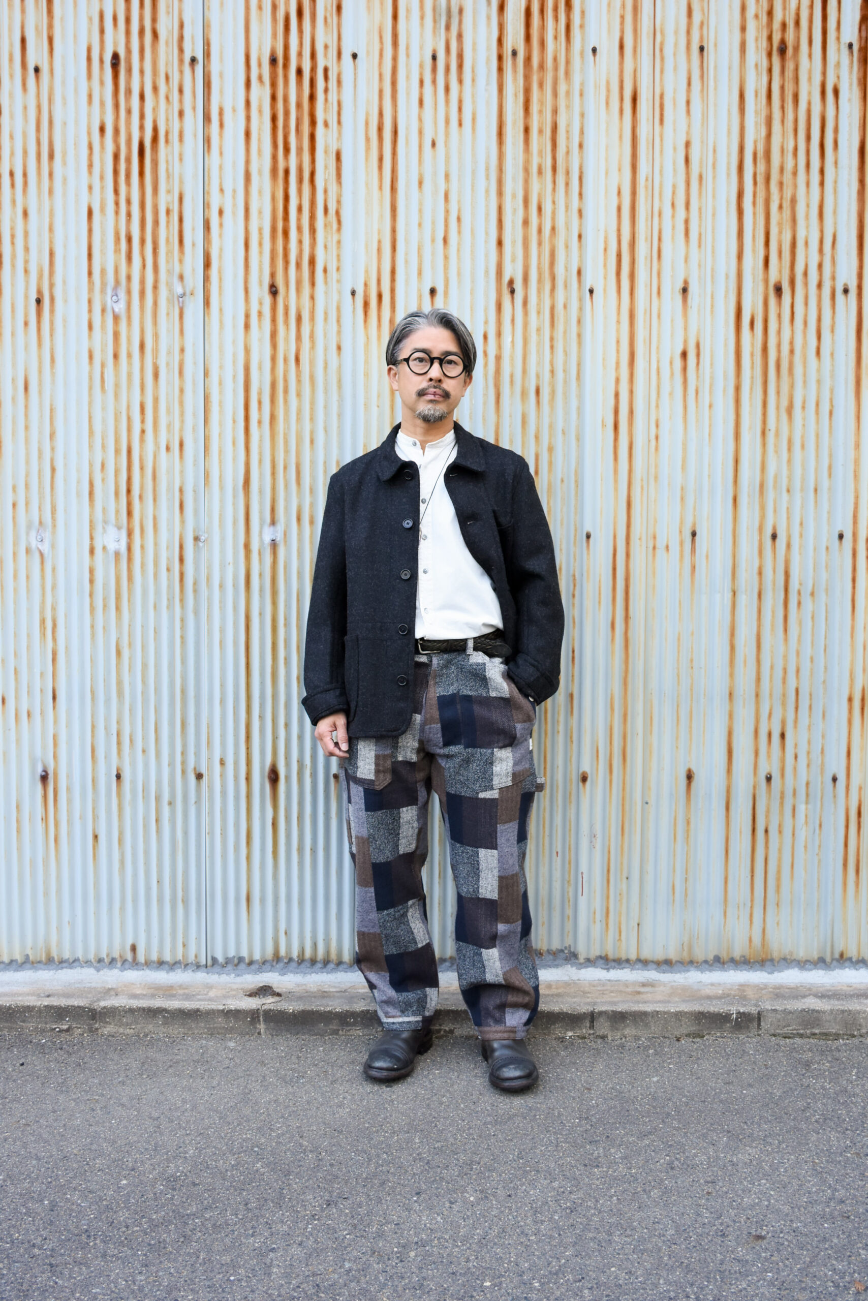 SASSAFRAS Fall Leaf Gardener Pants 4/5 Cotton Tweed Patch Check Grey