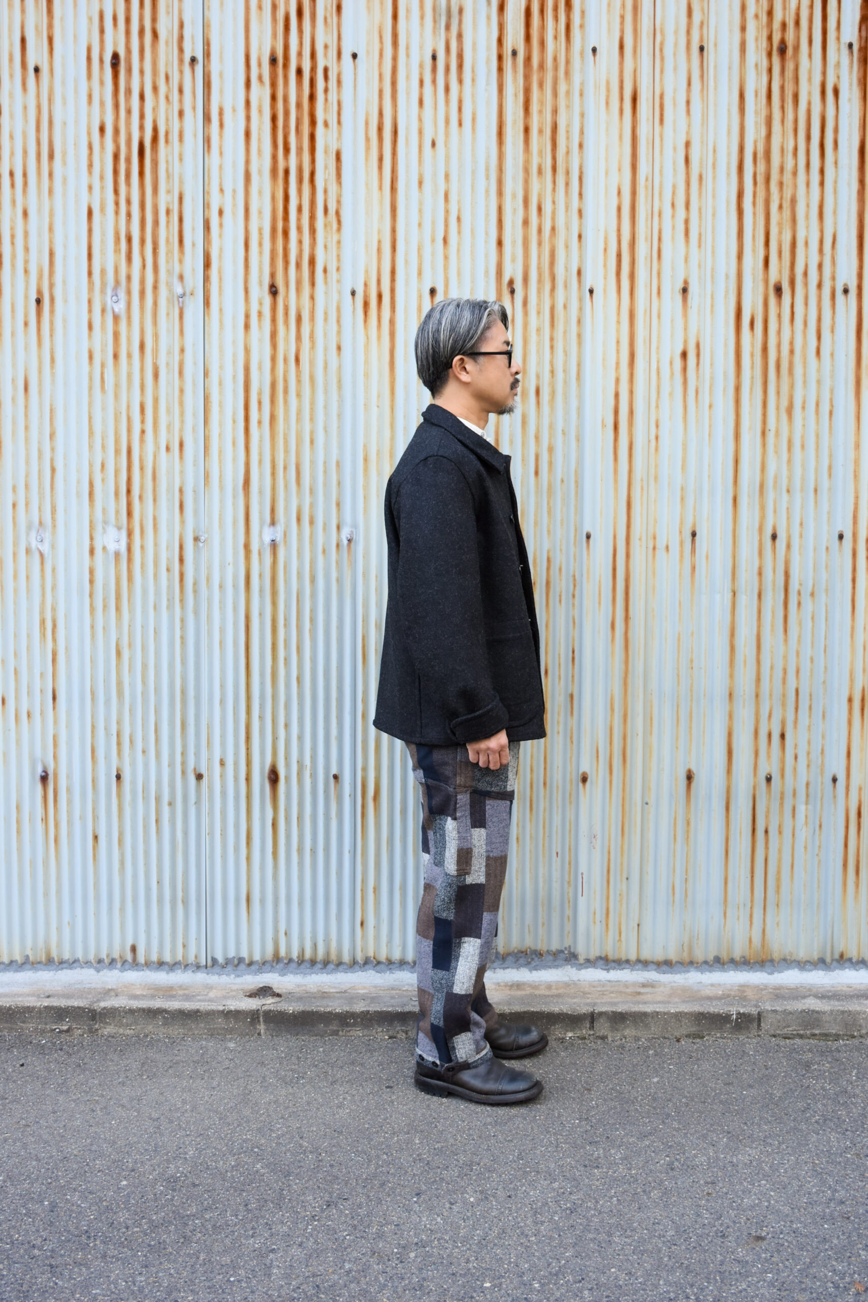 SASSAFRAS Fall Leaf Gardener Pants 4/5 Cotton Tweed Patch Check Grey