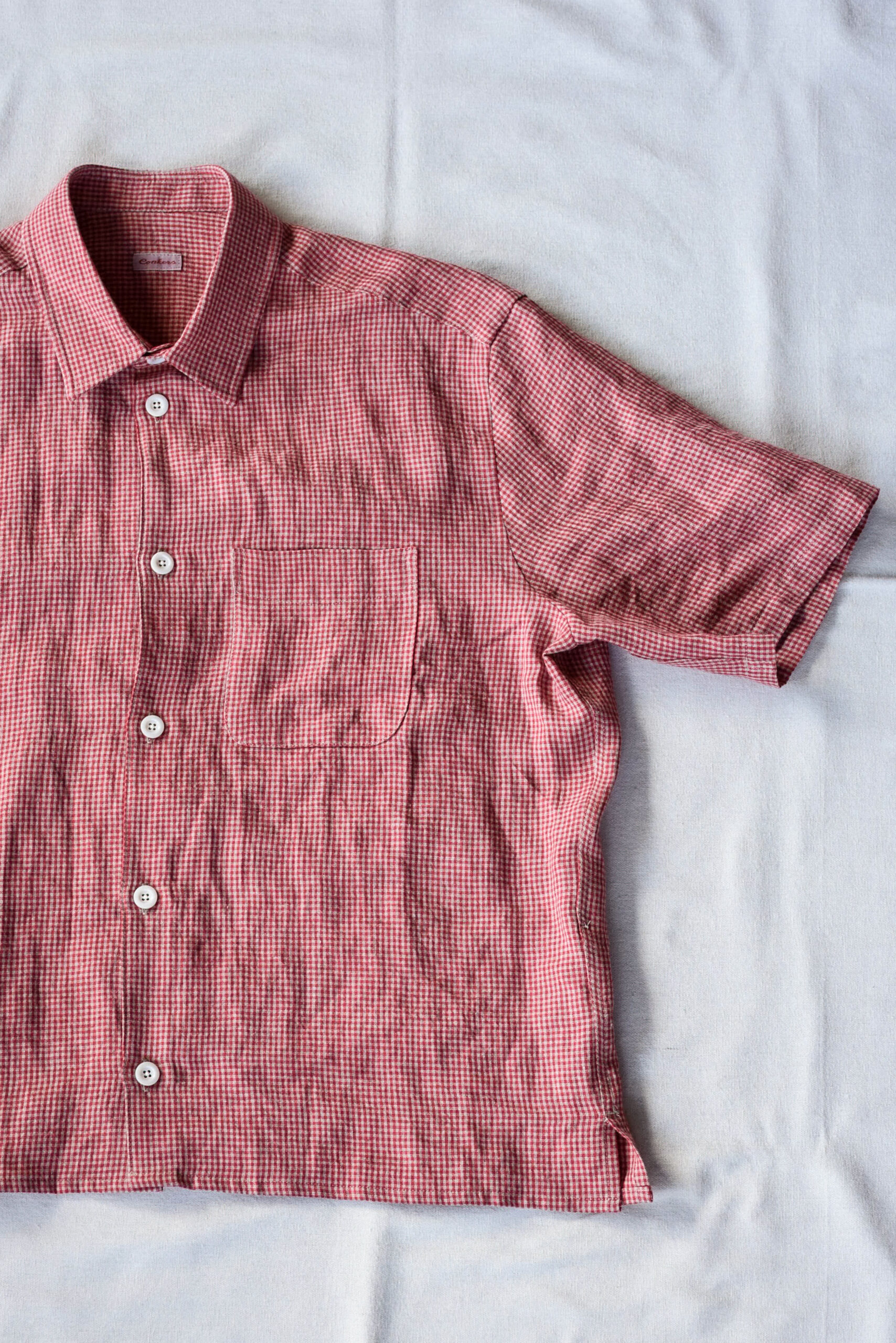 Conkers Relaxed Farmer Shirt S/S Irish Dishcloth Weave Linen Redden