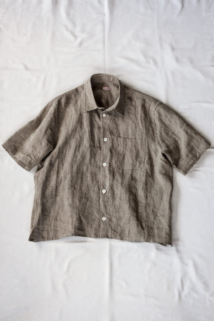 Conkers Relaxed Farmer Shirt S/S Irish Dishcloth Weave Linen Straw