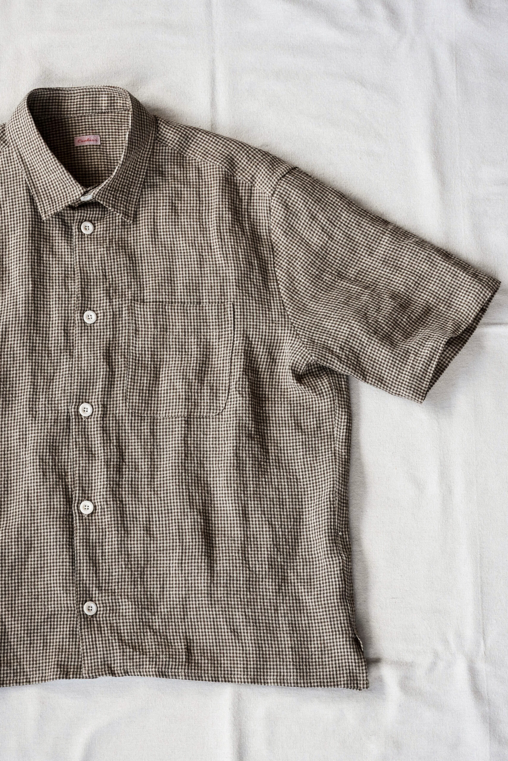 Conkers Relaxed Farmer Shirt S/S Irish Dishcloth Weave Linen Straw