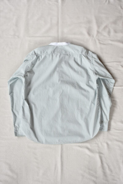 Post O’Alls Original BL Band Collar Shirt broadcloth White Trim Green Stripe