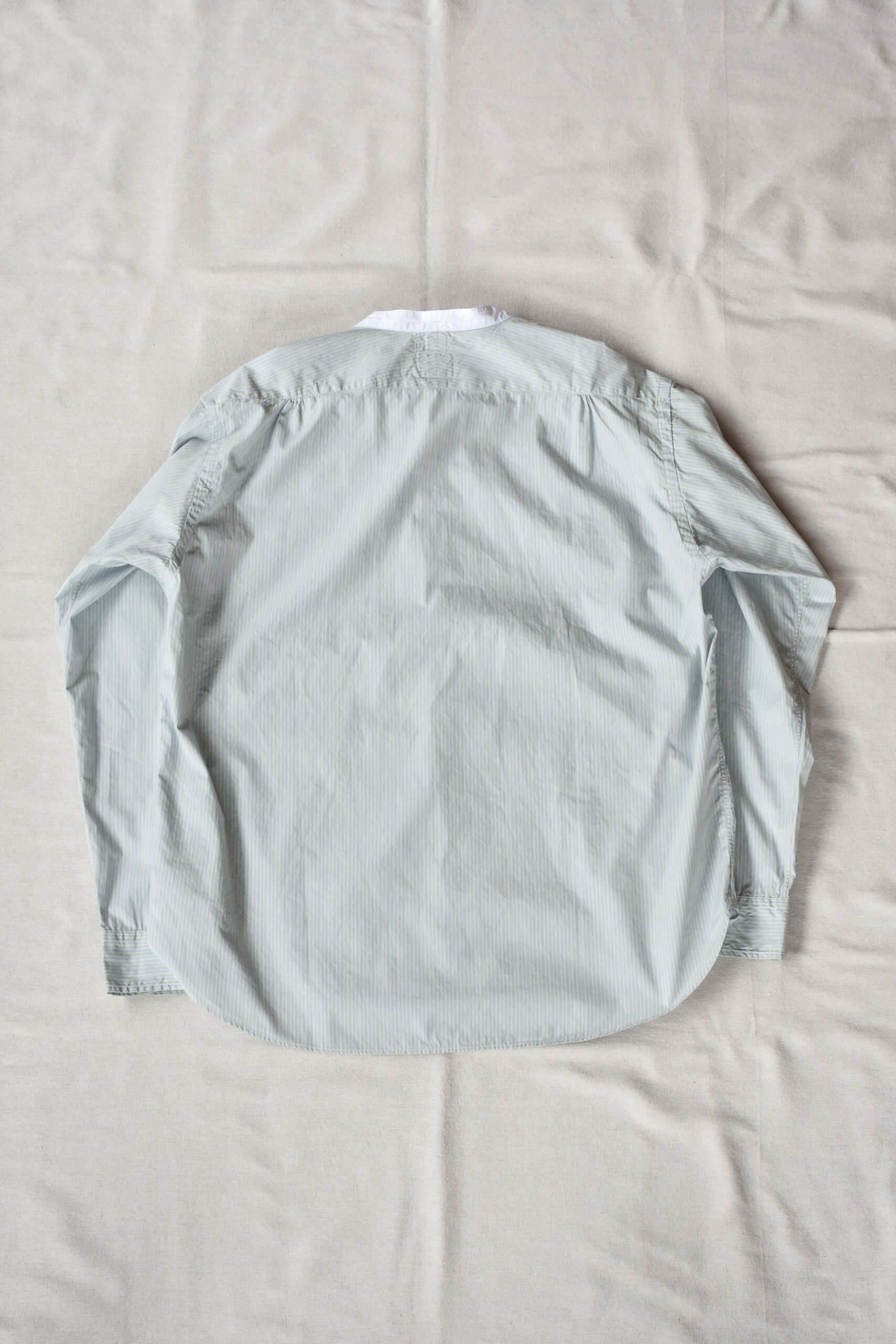 Post O’Alls Original BL Band Collar Shirt broadcloth White Trim Green Stripe