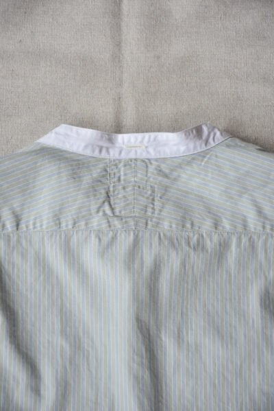 Post O’Alls Original BL Band Collar Shirt broadcloth White Trim Green Stripe