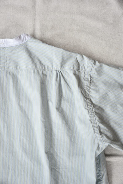 Post O’Alls Original BL Band Collar Shirt broadcloth White Trim Green Stripe