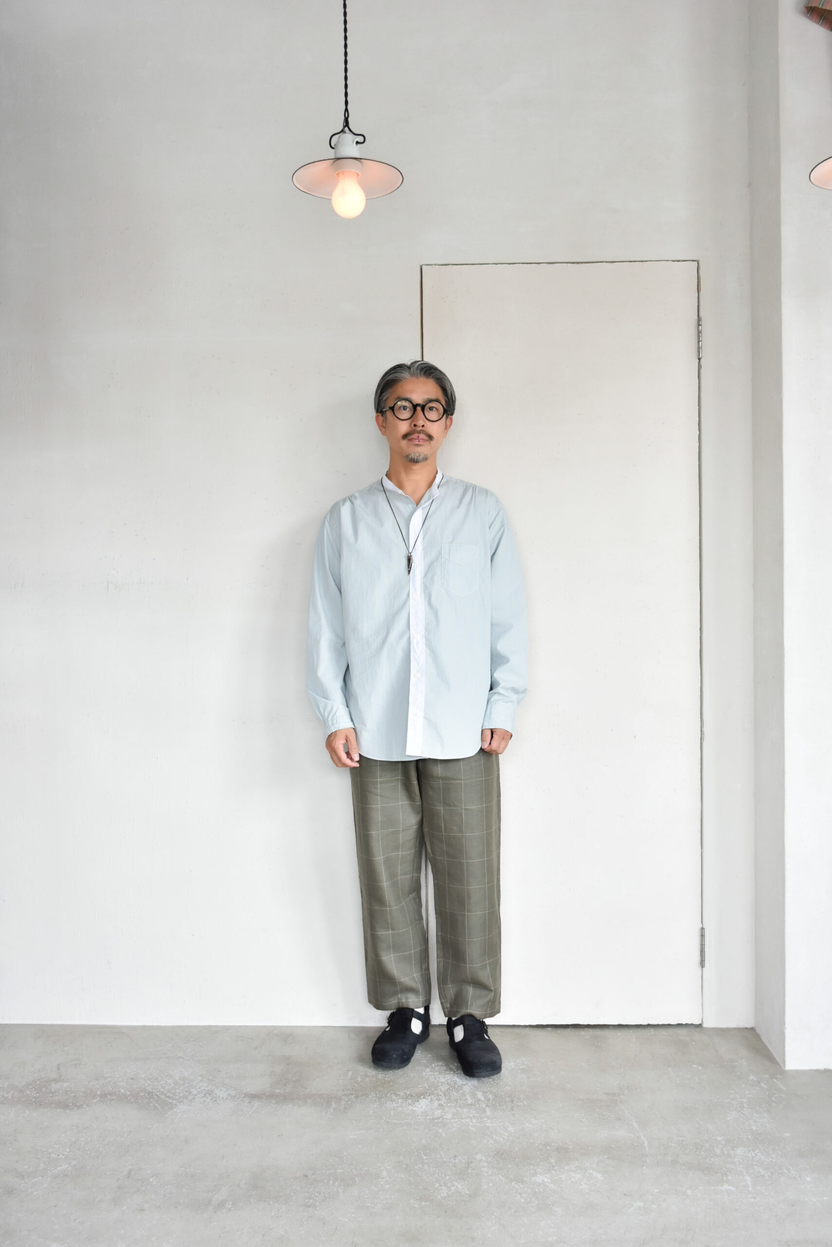 QUILP SCOTT Baker Pants Wool Linen Windowpane Olive