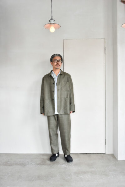 QUILP SCOTT Baker Pants Wool Linen Windowpane Olive