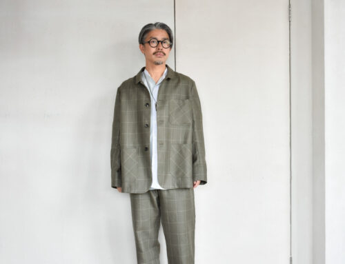 QUILP DUNBAR Coverall Jacket & SCOTT Baker Pants Wool Linen Windowpane Olive
