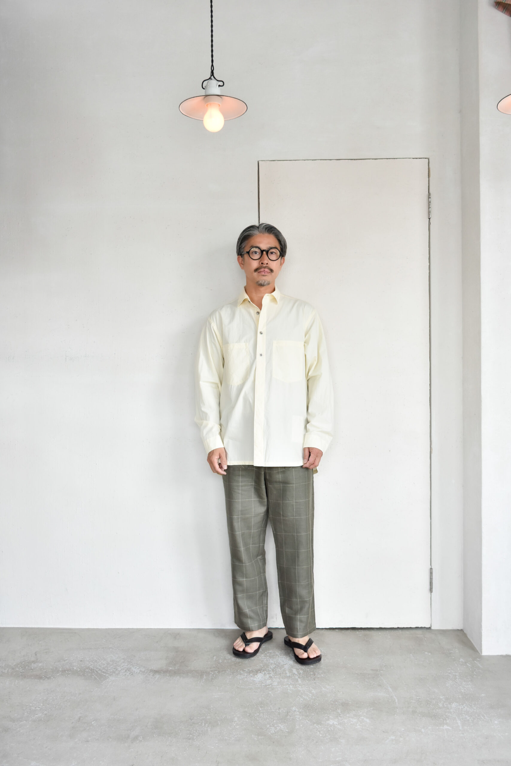 QUILP SCOTT Baker Pants Wool Linen Windowpane Olive