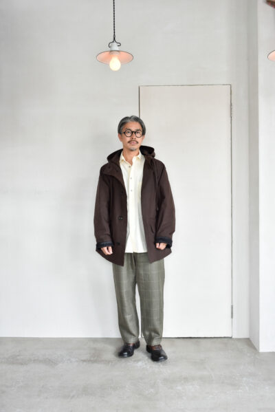 QUILP SCOTT Baker Pants Wool Linen Windowpane Olive