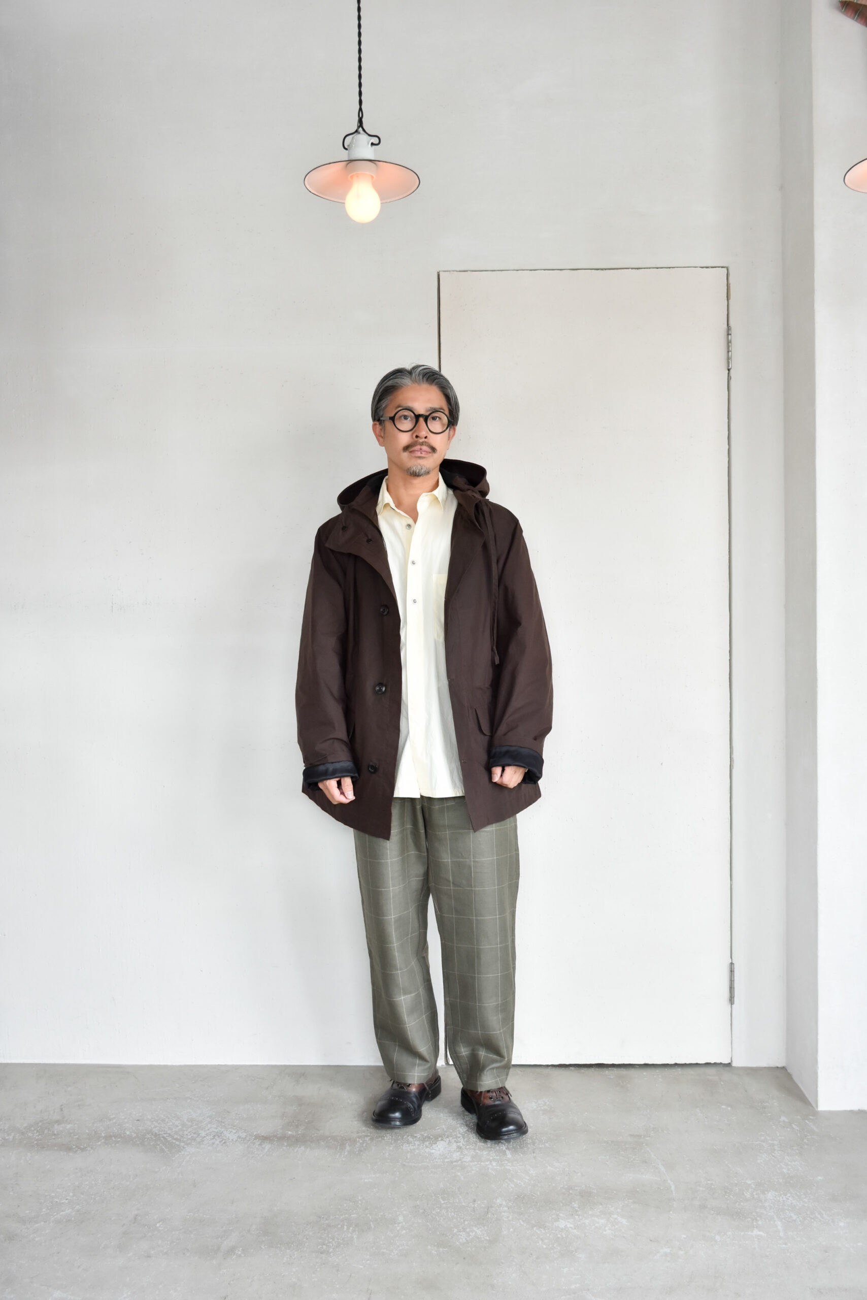 QUILP SCOTT Baker Pants Wool Linen Windowpane Olive