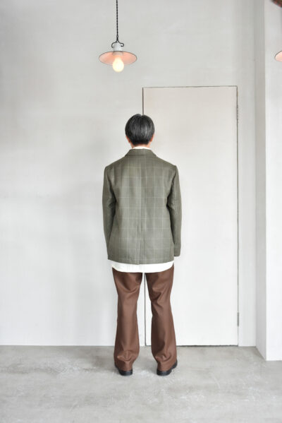 QUILP DUNBAR Coverall Jacket Wool Linen Windowpane Olive