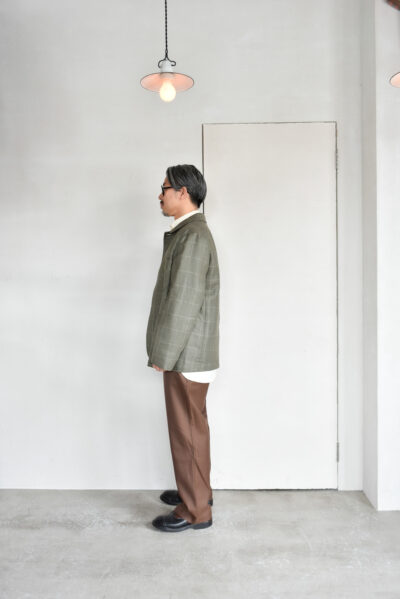 QUILP DUNBAR Coverall Jacket Wool Linen Windowpane Olive