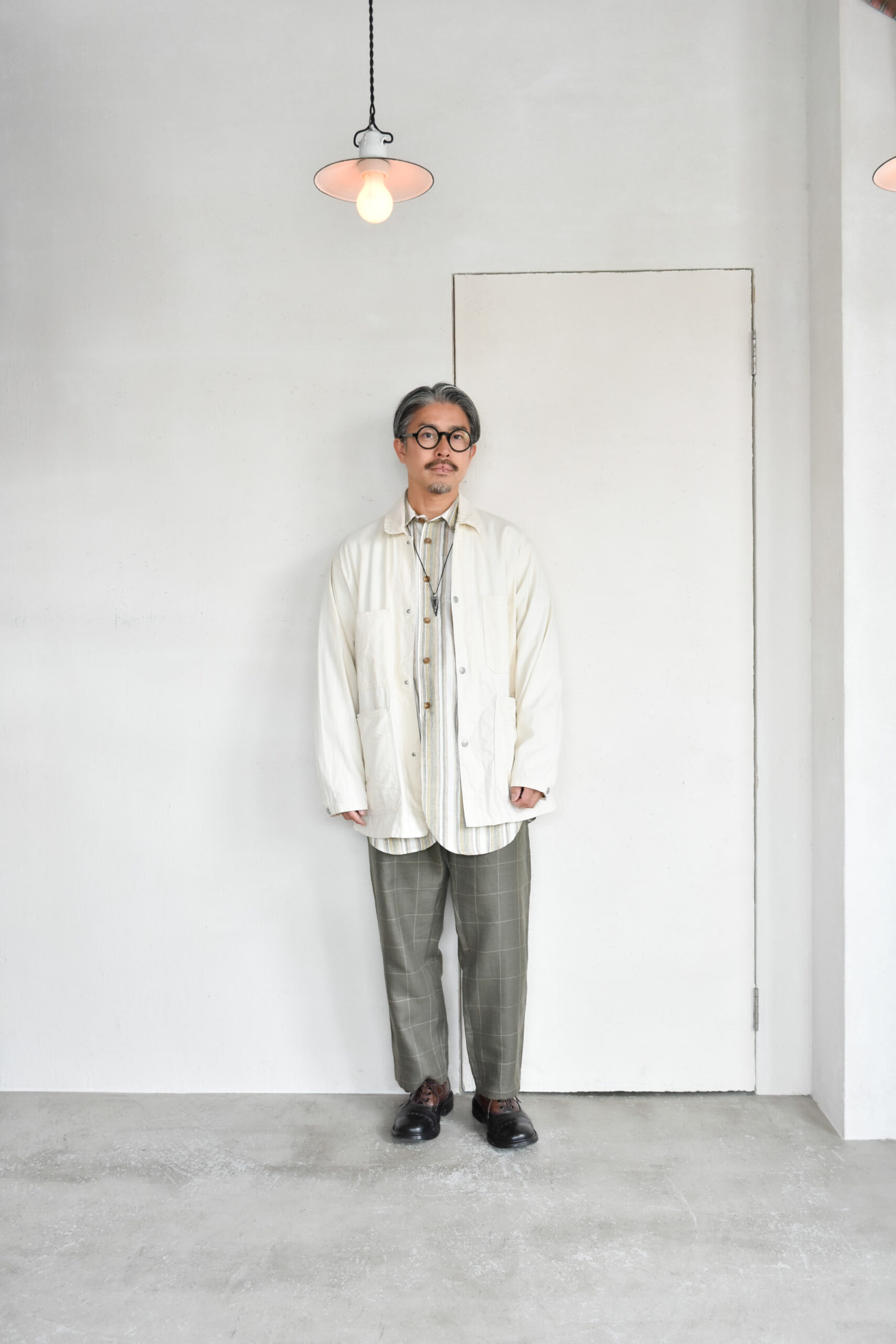 QUILP SCOTT Baker Pants Wool Linen Windowpane Olive