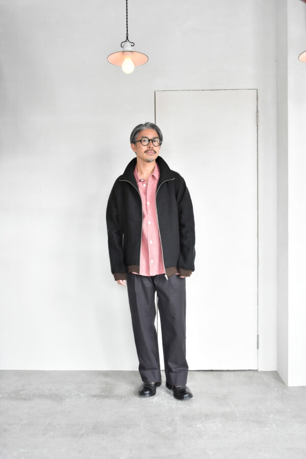 QUILP DAVIS Dead Stock Pigment Dyed Tuck Trousers Mud Black