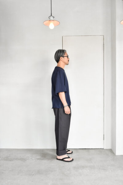 QUILP DAVIS Dead Stock Pigment Dyed Tuck Trousers Mud Black