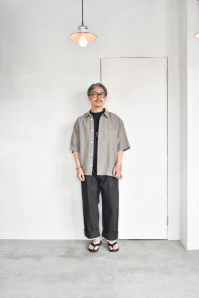 QUILP DAVIS Dead Stock Pigment Dyed Tuck Trousers Mud Black