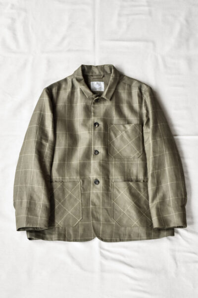 QUILP DUNBAR Coverall Jacket Wool Linen Windowpane Olive