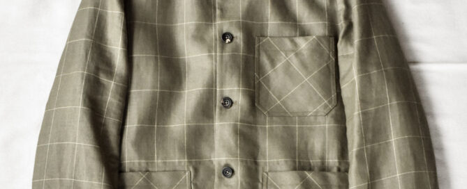 QUILP DUNBAR Coverall Jacket Wool Linen Windowpane Olive