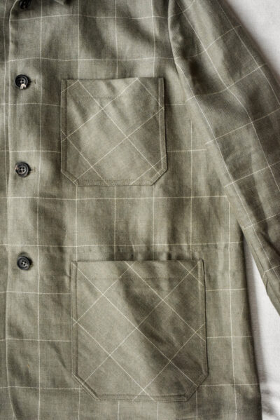 QUILP DUNBAR Coverall Jacket Wool Linen Windowpane Olive