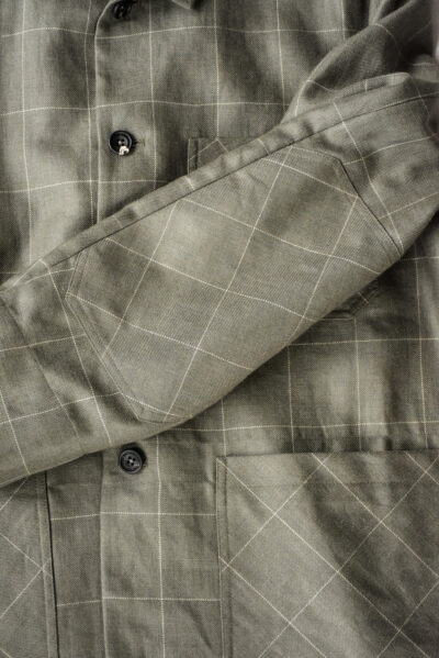 QUILP DUNBAR Coverall Jacket Wool Linen Windowpane Olive