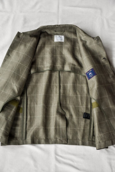 QUILP DUNBAR Coverall Jacket Wool Linen Windowpane Olive