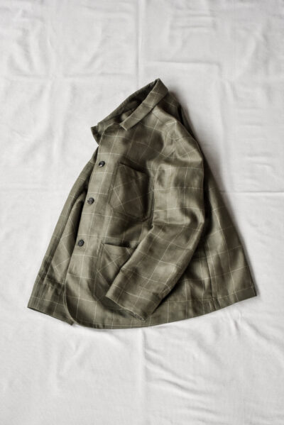QUILP DUNBAR Coverall Jacket Wool Linen Windowpane Olive